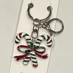 Candy Cane Keychain with Red & Green Stripes